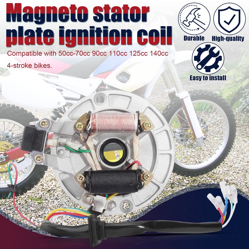 QAZAKY 2 Coil Magneto Stator Plate Ignition Coil Compatible with 50cc 70cc 90cc 110cc 125cc 140cc Pickup Kick Start Pit Dirt Bike ATV Go Kart Quad Scooter Buggy Taotao Kazuma Baja SDG SSR 4 Wheeler - Image 4